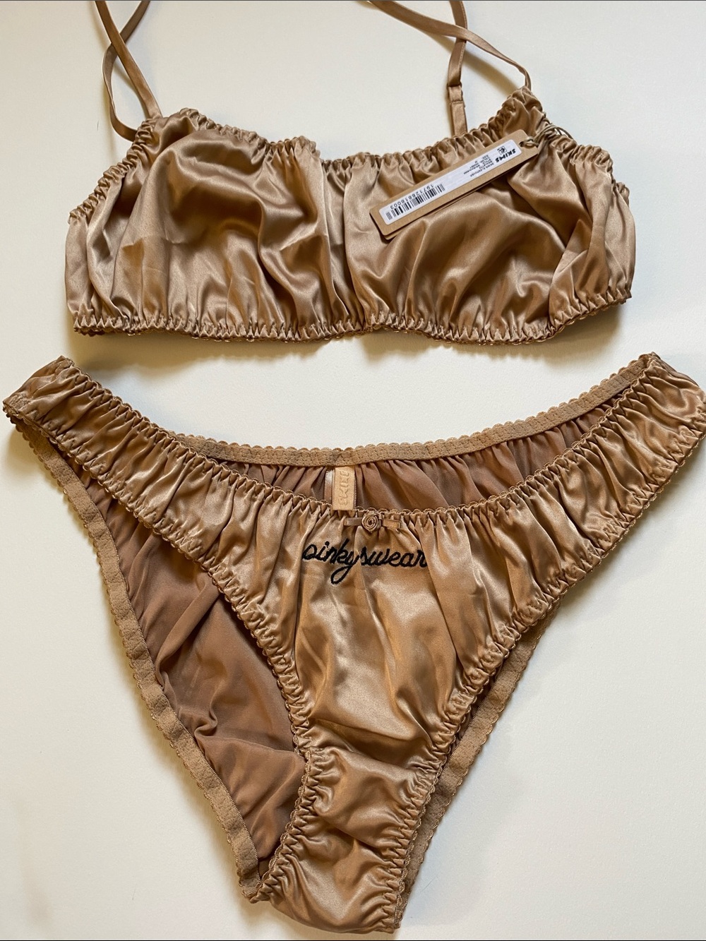 SKIMS Sleepover Satin Bralette & Hipster Set - Honey - M - Rare - NWT